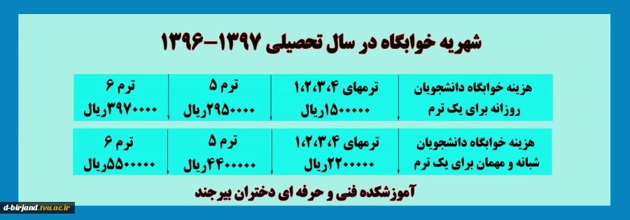 شهریه خوابگاه در سال تحصیلی 97-96