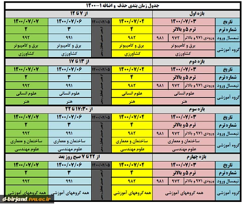 جدول زمان بندی حذف و اضافه 1401-1400