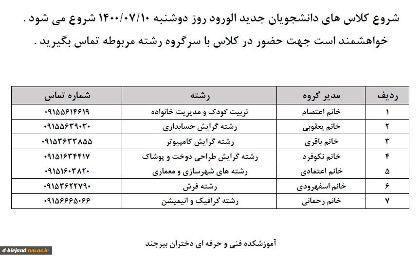 شروع کلاس ها