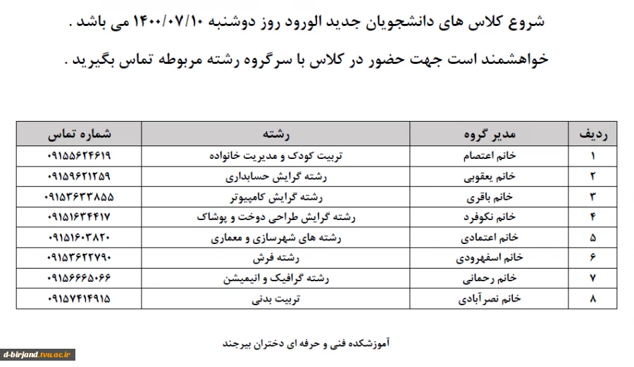 شروع کلاس های دانشجویان جدید الورود 1400