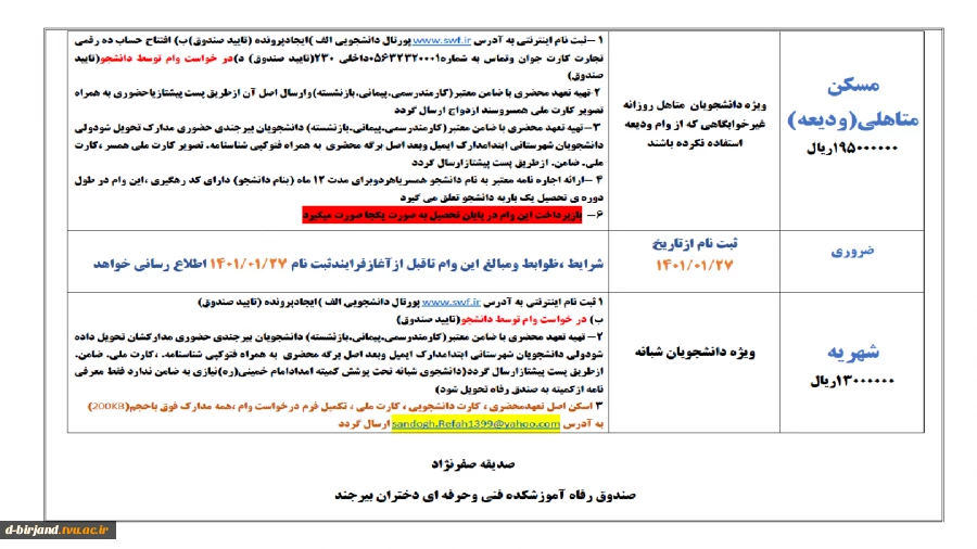 اطلاعیه وام بهمن 1400