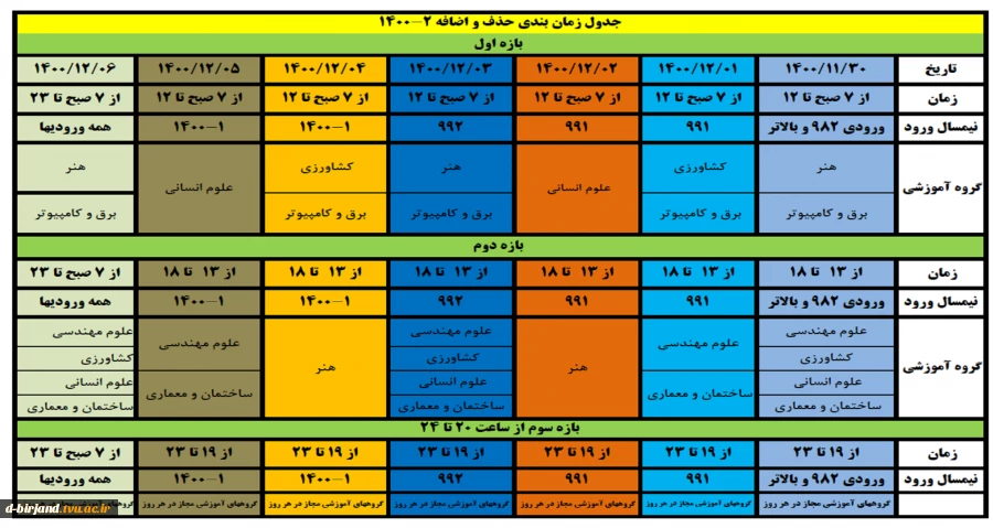 جدول زمان بندی حذف و اضافه 2 - 1400