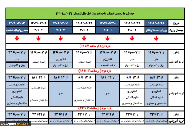 زمانبندی انتخاب واحد نیمسال021 2