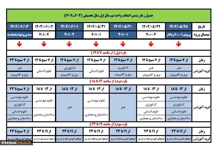 زمانبندی انتخاب واحد نیمسال021 2